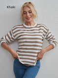 CLASSY STRIPED MULTICOLOR ROUND NECK TOP LOOSE SWEATER