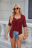 SOLID COLOR STITCHING BUTTON SHORT SLEEVE T-SHIRT