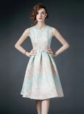 SLEEVELESS SLIM WAIST JACQUARD DRESS