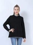 FASHION PILE NECK ELASTIC KNITTED LOOSE PULLOVER SHIRT
