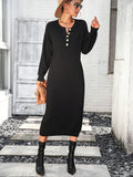 STYLISH WOMEN BUTTON LONG SWEATER DRESS