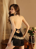 FASHION LONG SLEEVE SATIN LACE PAJAMAS SUIT SET