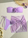 THREE-PIECE THREE-DIMENSIONAL FLOWER STRAP BEACH SWIMSUIT