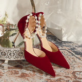 POINTED STILETTO HEELS PEARLS WEDDING SHOES