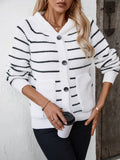 Hooded Striped Knit Cardigan Sweater