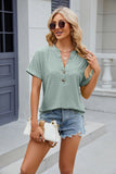 SOLID COLOR V-NECK BUTTON SHORT SLEEVE T-SHIRT