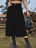 ELASTIC WAIST DENIM CASUAL LONG SKIRT