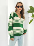 GLAMOROUS LOOSE STRIPED V-NECK LONG SLEEVE SWEATER