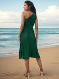 SOLID COLOR ONE SHOULDER DRESS