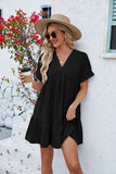 SOLID COLOR V-NECK LOOSE PLEATED DRESS