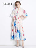 FASHION BEADED PRINTED PLEATED DRESS