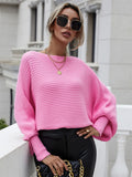 FASHION LOOSE SOLID COLOR BAT SLEEVE SWEATER