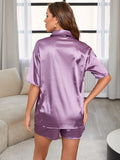 FASHION THIN SHORT SLEEVE SILK PAJAMAS SUIT