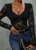 SQUARE NECK LACE SPLICING JUMPSUIT