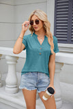 SOLID COLOR V-NECK BUTTON SHORT SLEEVE T-SHIRT
