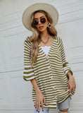 Striped Loose Single-breasted V-neck Sweater