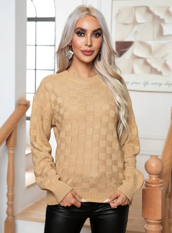 FASHION LOOSE THREE-DIMENSIONAL PLAID SWEATER