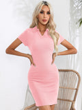 PIT LAPEL SHORT SLEEVE SOLID COLOR DRESS
