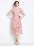 SHORT-SLEEVED SLIM LACE DRESS