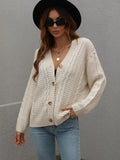 FASHION LOOSE BUTTON SOLID COLOR TWISTED ROPE SWEATER