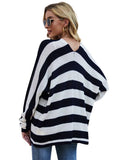 CASUAL BAT SLEEVE KNITTED LOOSE STRIPED COAT
