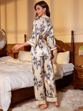 FASHION SILK LACE-UP PAJAMAS SUIT