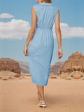 WOMEN SLEEVELESS SOLID COLOR DRESS