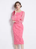 RETRO ROUND NECK LONG SLEEVE DRESS