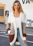STYLISH HOODED KNITTED CARDIGAN CONTRAST SWEATER COAT