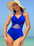 SOLID COLOR MESH ONE-PIECE BIKINI