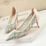 POINTED MESH LACE HIGH HEELS SHOES