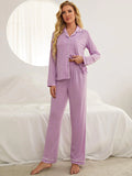 CLASSY SOLID COLOR LONG SLEEVE TROUSERS PAJAMAS SUIT