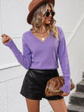 FASHION LONG SLEEVE V-NECK SOLID COLOR PULLOVER SWEATER