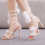 WHITE FLOWER FISHMOUTH STRAPS SANDALS