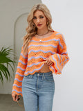 FASHION LONG SLEEVE ROUND NECK KNITTED STRIPED SWEATER