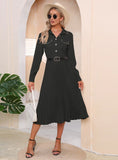 SLIM-FIT LONG SLEEVE PLEATS DRESS