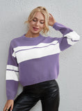 FASHION WOMEN COLOR MATCHING CASUAL SWEATER