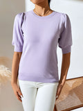 FASHION KNIT PLEATED SHORT SLEEVE SOLID COLOR SWEATER