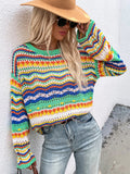 CLASSY LOOSE-FITTING COLOR ROUND NECK STRIPED SWEATER