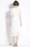 SHORT-SLEEVED SLIM WAIST PLEATED DRESS