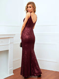 BURGUNDY RETRO SLING SEQUINED DRESS
