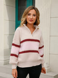 Women Zipper Lapel Sweater