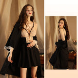 FASHION SATIN LACE SUSPENDER NIGHTGOWN SUIT