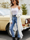 CLASSY SOLID COLOR TASSEL KNITTED IRREGULAR SWEATER COAT
