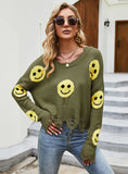 CLASSY LOOSE HOLES LONG-SLEEVED V-NECK SWEATER