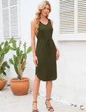 CASUAL V-NECK SLEEVELESS SIDE SLIT DRAWSTRING DRESS