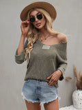 FASHION V-NECK LOOSE SOLID COLOR PULLOVER SWEATER
