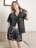 FASHION SEXY V-NECK LEOPARD PRINT SHORT SLEEVE TWO-PIECE SUIT