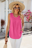 ROUND NECK PLEATED SLEEVELESS LOOSE CHIFFON VEST