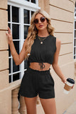 ROUND NECK VEST DRAWSTRING POCKET SHORTS SUIT